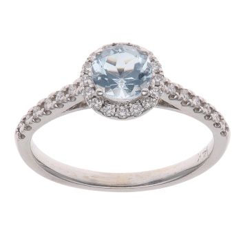 14ct White Gold 0.15ct Diamond and Aquamarine Cluster Ring