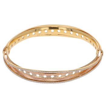 22ct Yellow White and Rose Gold Diamond Cut Patterned Wave Bangle
