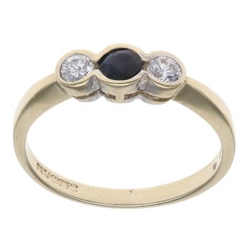 9ct Yellow Gold Sapphire and Cubic Zirconia Three Stone Ring