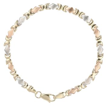 14ct Yellow, White and Rose Gold Fancy Bracelet 7"