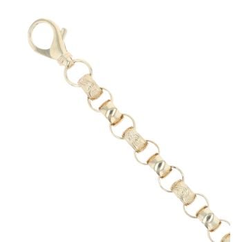9ct Yellow Gold Patterned and Plain Belcher Bracelet 10"