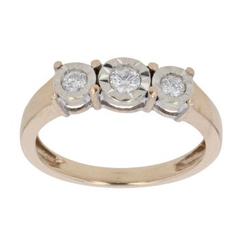 9ct Yellow Gold 0.25ct Brilliant Cut Diamond Trilogy Ring