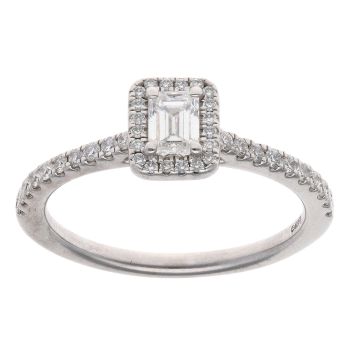 Platinum 0.55ct Emerald And Brilliant Cut Diamond Cluster Ring