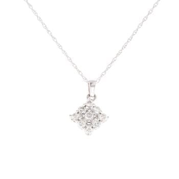 9ct White Gold 0.35ct Diamond Cluster Pendant and Chain 18"