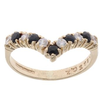 9ct Yellow Gold Sapphire And Cubic Zirconia Wishbone Ring