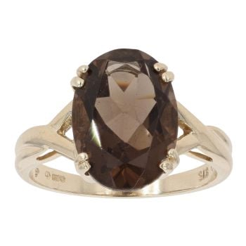 9ct Yellow Gold Smoky Quartz Single Stone Ring
