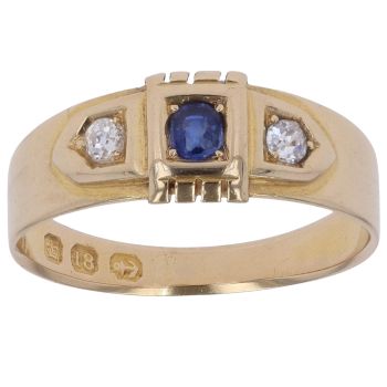 18ct Yellow Gold 0.10ct Diamond and Sapphire Three Stone Ring