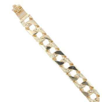 9ct Yellow Gold Patterned And Plain Curb Bracelet 8.5"