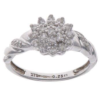 9ct White Gold 0.25ct Brilliant Cut Diamond Cluster Ring