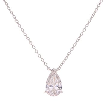 9ct White Gold 1.00ct Pear Cut Lab Grown Diamond Pendant and Chain 18"