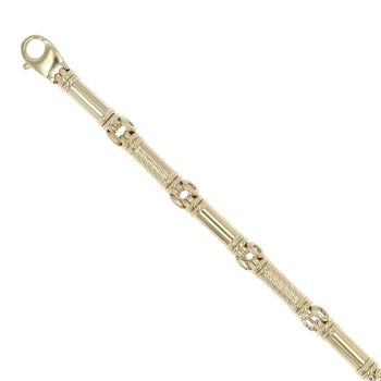 9ct Yellow Gold Patterned and Plain Fancy Bracelet 7"