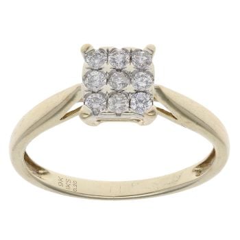 9ct Yellow Gold 0.20ct Brilliant Cut Diamond Cluster Ring