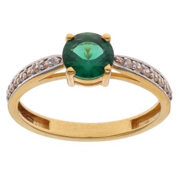 22ct Yellow Gold Green Cubic Zirconia Solitaire Ring