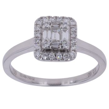 18ct White Gold 0.35ct Brilliant and Baguette Cut Diamond Cluster Ring