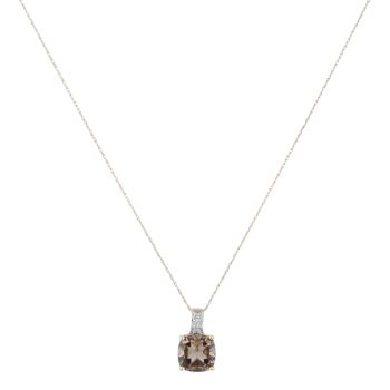9ct Yellow Gold 0.05ct Diamond and Smoky Quartz Pendant and Chain 18"