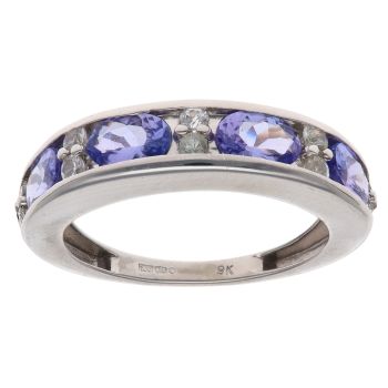 9ct White Gold Tanzanite and Cubic Zirconia Fancy Ring