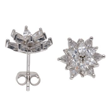 Silver Cubic Zirconia Flower Cluster Stud Earrings By Icesia