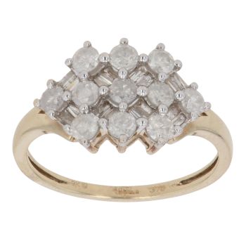 9ct Yellow Gold 0.80ct Brilliant Cut Diamond Cluster Ring