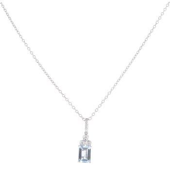 18ct White Gold 0.10ct Diamond And Aquamarine Pendant And Chain 18"