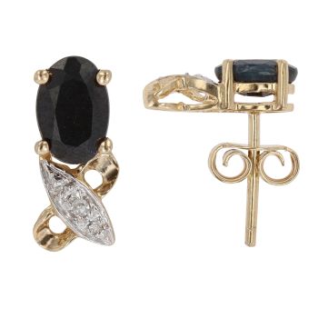 9ct Yellow Gold 0.01ct Diamond and Sapphire Fancy Earrings