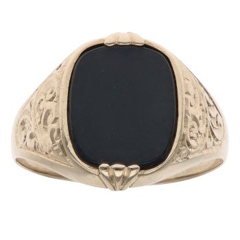 9ct Yellow Gold Onyx Patterned Signet Ring