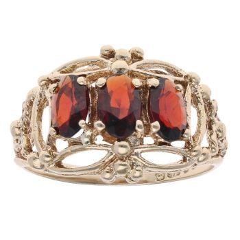 9ct Yellow Gold Garnet Three Stone Ring