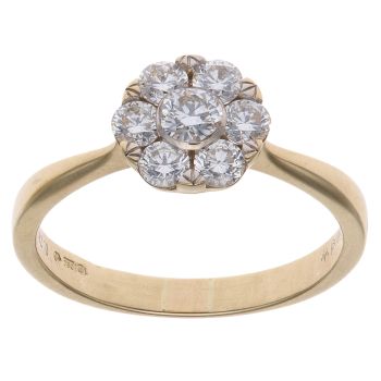 18ct Yellow Gold 0.78ct Brilliant Cut Daisy Cluster Ring