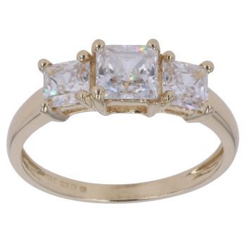 14ct Yellow Gold Cubic Zirconia Three Stone Ring