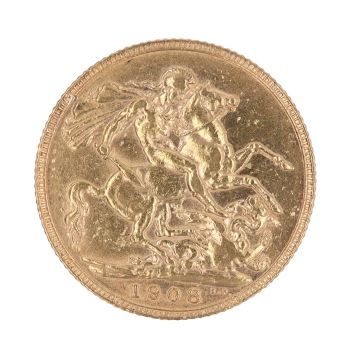 1908 Edward VII Large Head UK Full Sovereign Coin