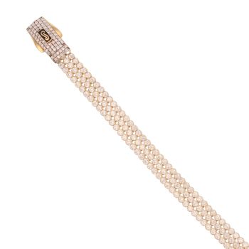 14ct Yellow Gold Monaco Classic Agua Pave Lock Bracelet 6.5"