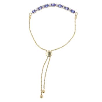 14ct Yellow Gold 0.15ct Brilliant Cut Diamond and Tanzanite Bracelet 9.5"