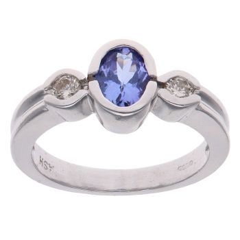 14ct White Gold 0.15ct Diamond and Tanzanite Three Stone Ring