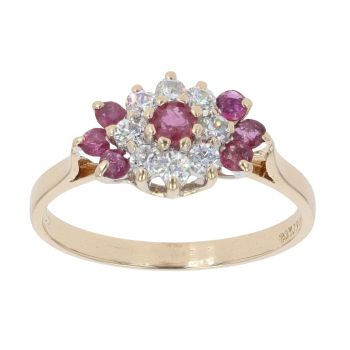 9ct Yellow Gold Cubic Zirconia and Ruby Cluster Ring