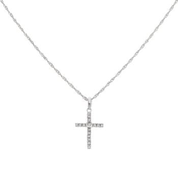 9ct White Gold 0.20ct Diamond Cross Pendant and Twist Chain 18"