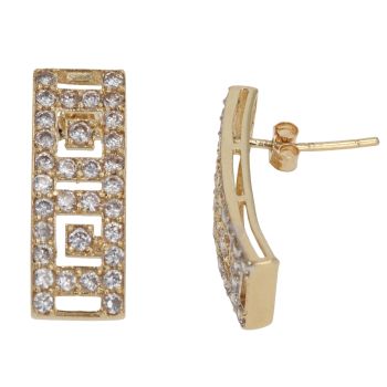 9ct Yellow Gold Cubic Zirconia Greek Key Drop Earrings