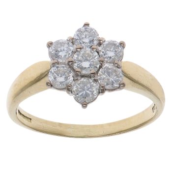 18ct Yellow Gold 1.00ct Brilliant Cut Diamond Daisy Cluster Ring