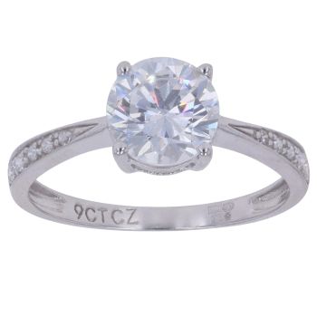 9ct White Gold Cubic Zirconia Solitaire Ring