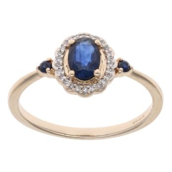 9ct Yellow Gold 0.10ct Diamond and Sapphire Cluster Ring