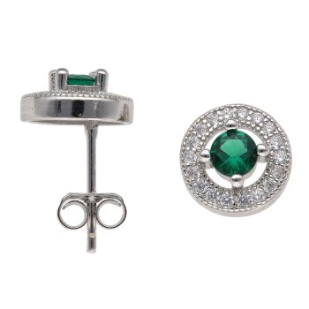 Silver Cubic Zirconia and Green Gemstone Cluster Stud Earrings By Icesia