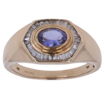 9ct Yellow Gold 0.30ct Diamond and Tanzanite Cluster Signet Ring
