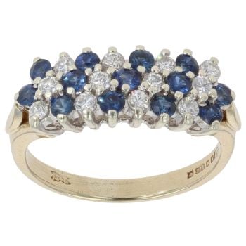 9ct Yellow Gold 0.24ct Diamond and Sapphire Three Row Ring