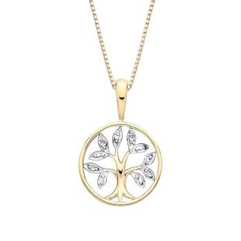 18ct Gold on Sterling Silver Diamond Tree of Life Pendant Necklace