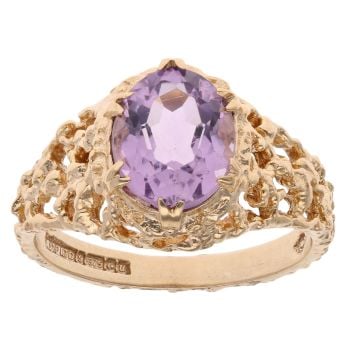 9ct Yellow Gold Patterned Amethyst Single Stone Ring