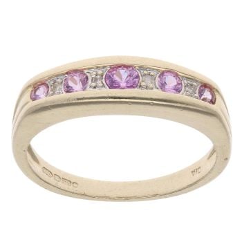 9ct Yellow Gold 0.05ct Diamond And Pink Sapphire Dress Ring