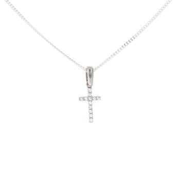 Silver Cubic Zirconia Cross Pendant And Chain 18" By Icesia