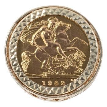 9ct Yellow Gold 1982 Elizabeth II Half Sovereign Coin Ring