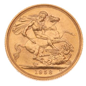 1958 Elizabeth II First Portrait UK Full Sovereign Coin