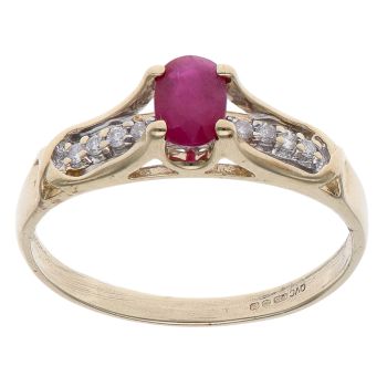 9ct Yellow Gold 0.10ct Diamond and Ruby Solitaire Ring