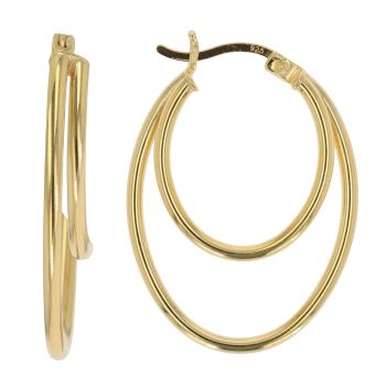 Gold Plated Silver Duo Oval Hoop Earrings