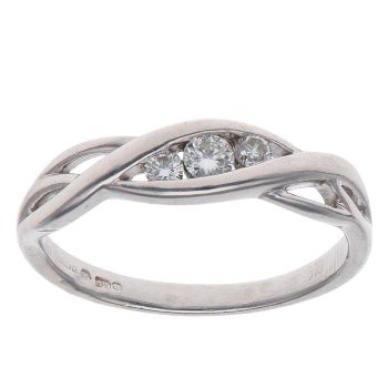 9ct White Gold 0.20ct Brilliant Cut Diamond Trilogy Twist Ring